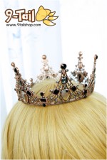 มงกุฏ เทียร่า Tiara สีบรอนซ์ ผลึกสีเทาดำ - โครงโลหะผสม